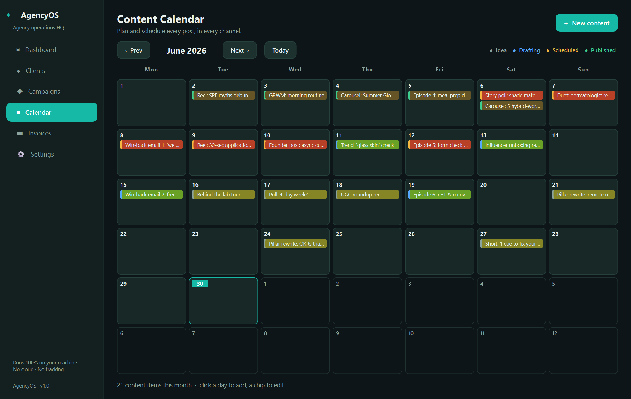 AgencyOS calendar — A native, offline operations hub for boutique marketing and content agencies.