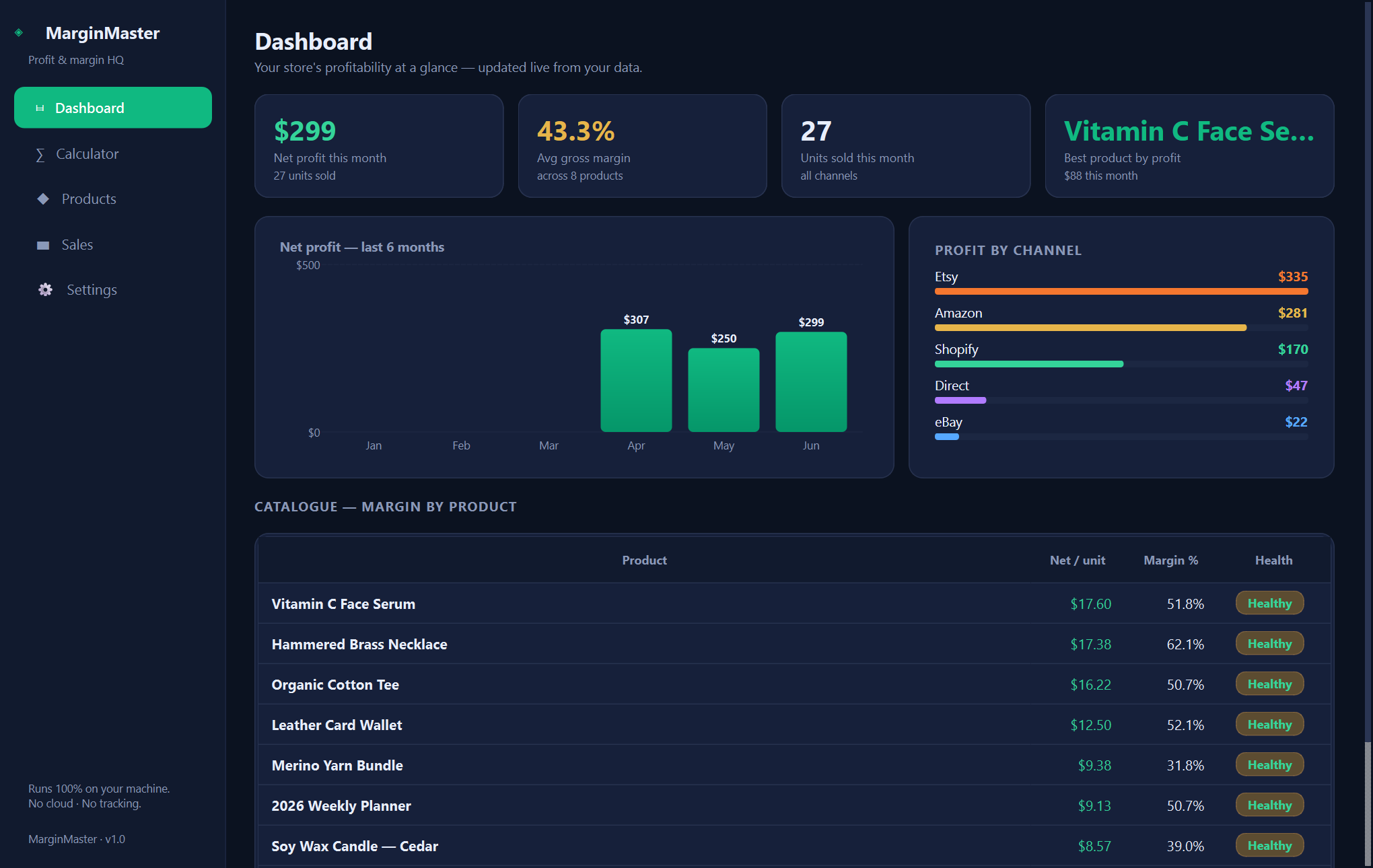 MarginMaster — An offline profit and margin manager for e-commerce sellers.