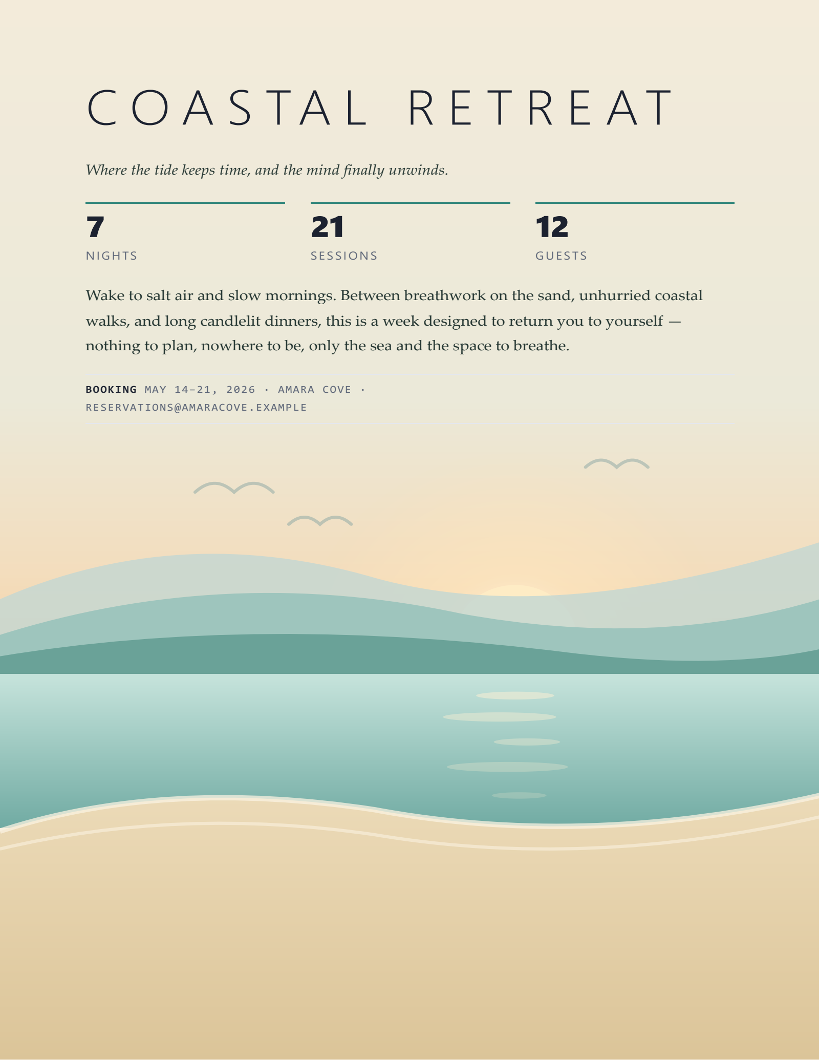 PagePress coastal retreat — Turn a plain request into a beautifully designed document — powered by an AI that runs entirely on your own machine.
