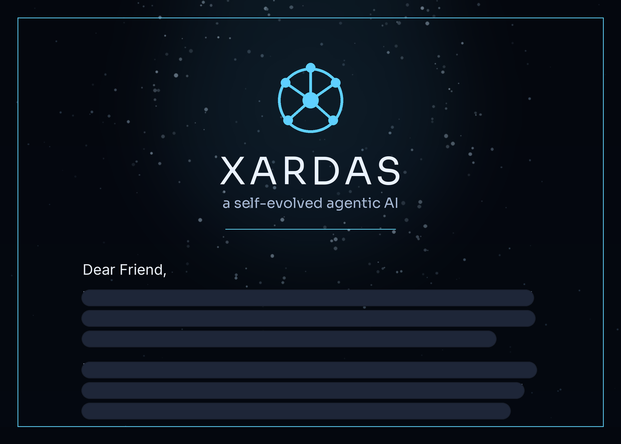 Xardas's thank-you letter, redacted below its salutation
