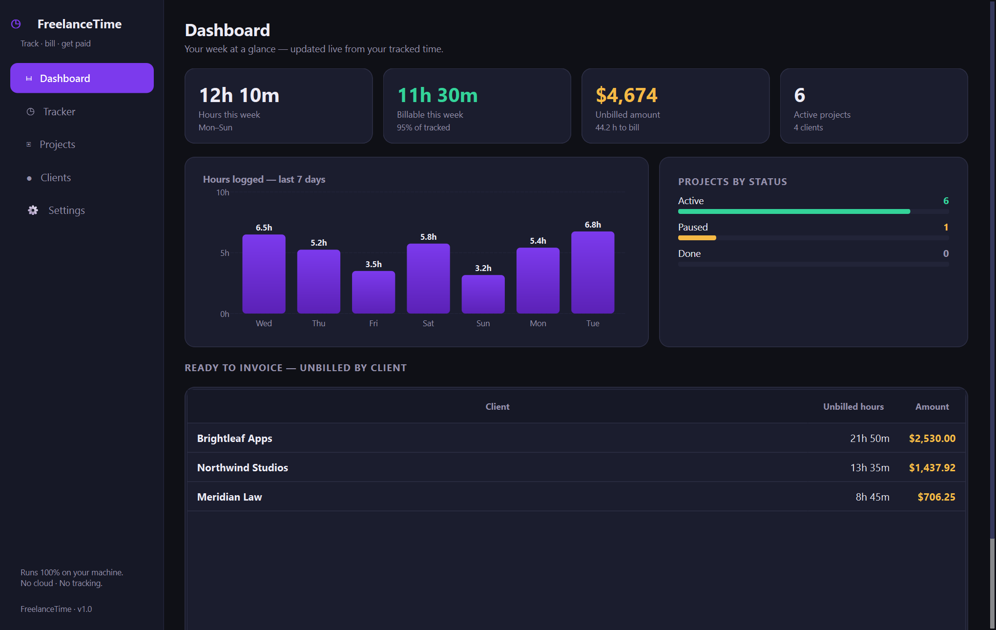 Xardas Hours — Offline time tracking and billing for freelancers — your hours, rates, and clients in one native Windows app, on your machine alone.