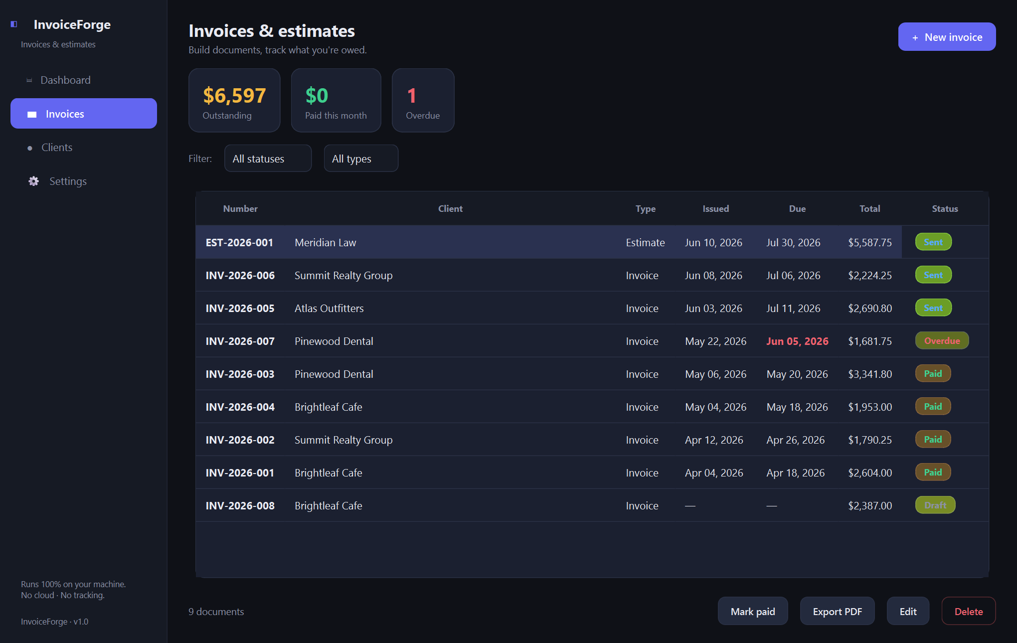 Xardas Invoices invoices — A native invoice and estimate builder for freelancers and small businesses — your data stays in one file on your own machine.