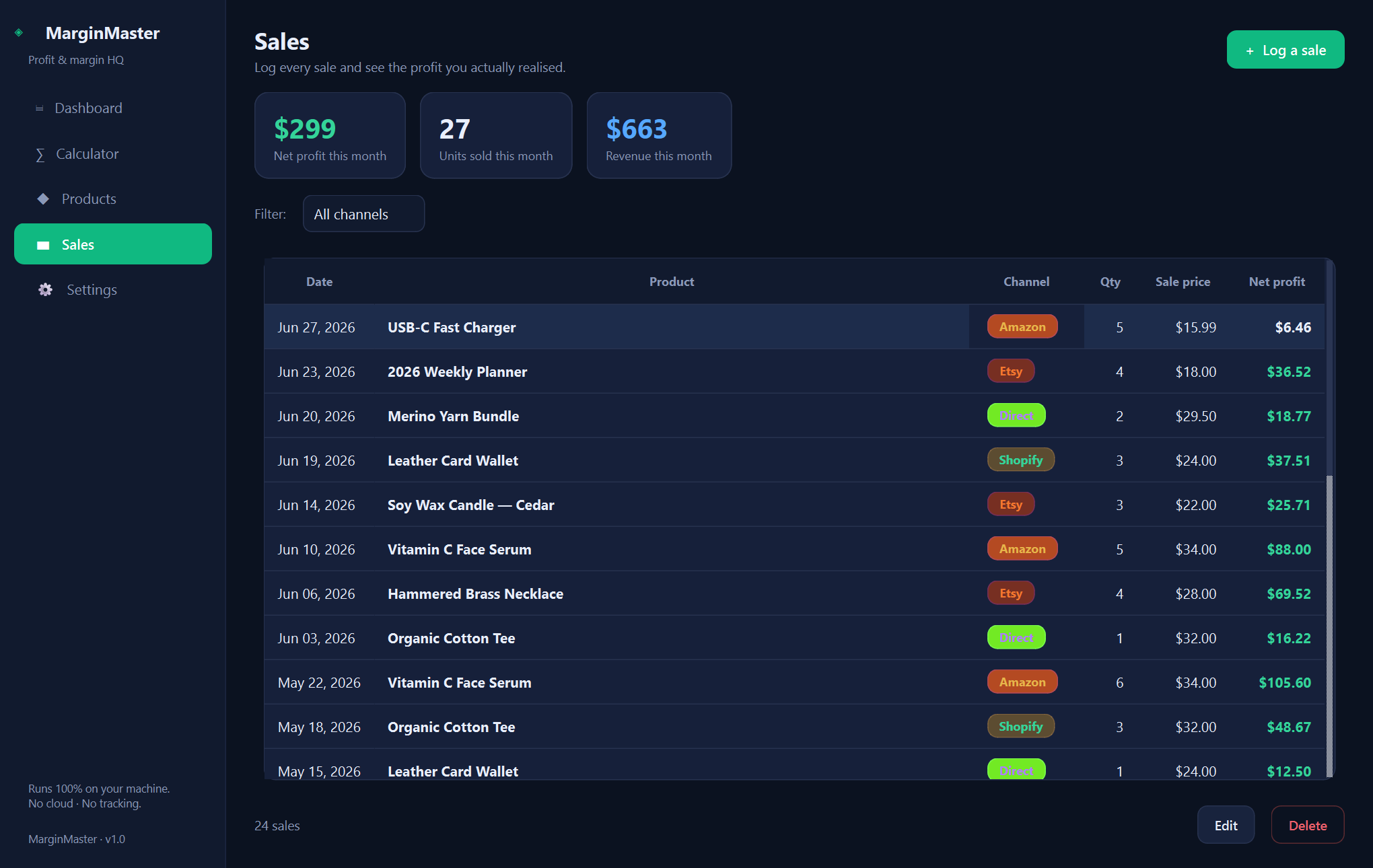 Xardas Margins sales — An offline profit and margin manager for e-commerce sellers.